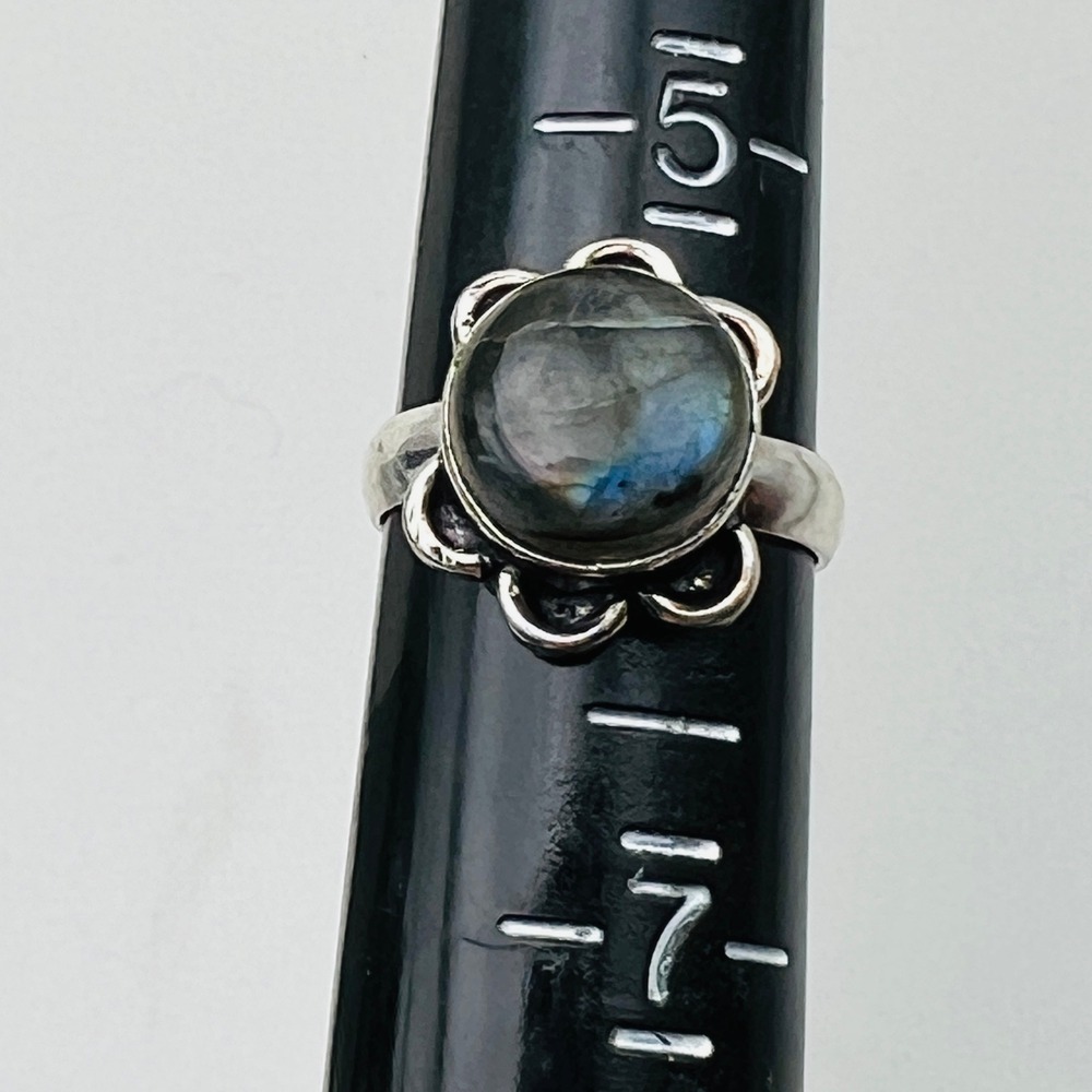 Blue Stone Silver Tone Ring Cabochon Gemstone Size 6 Artisan Statement - Picture 2 of 8